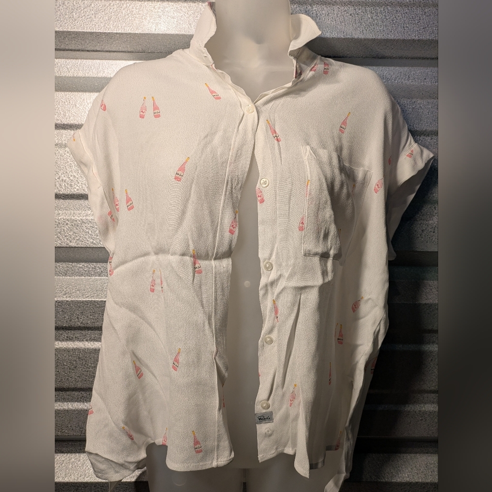 Rails White Button-Down Shirt with Pink Champagne Bottle Print